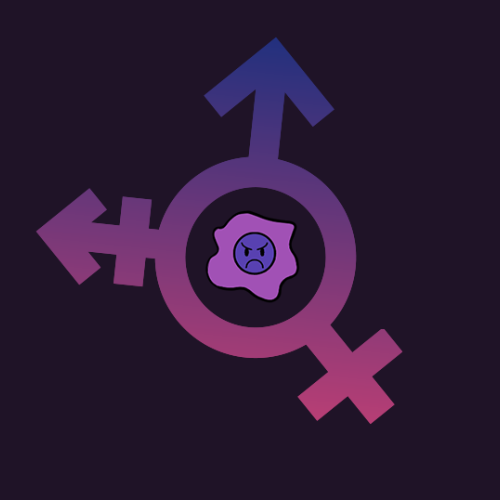 Le logo de Dur·e·s à Queer, qui représente le symbole intersexe avec un oeuf au milieu et un dégradé rose violet